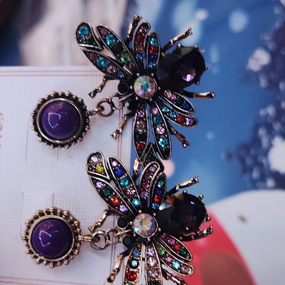 Source Unknown Jewelry - Purple butterfly earrings colorful.